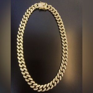 Gold tone cubic zirconia paved cuban link necklace